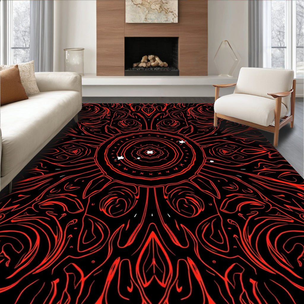 Crimson Swirl Mandala Radial Rug