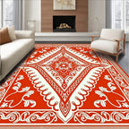 Vibrant Red Scrollwork Medallion Rug