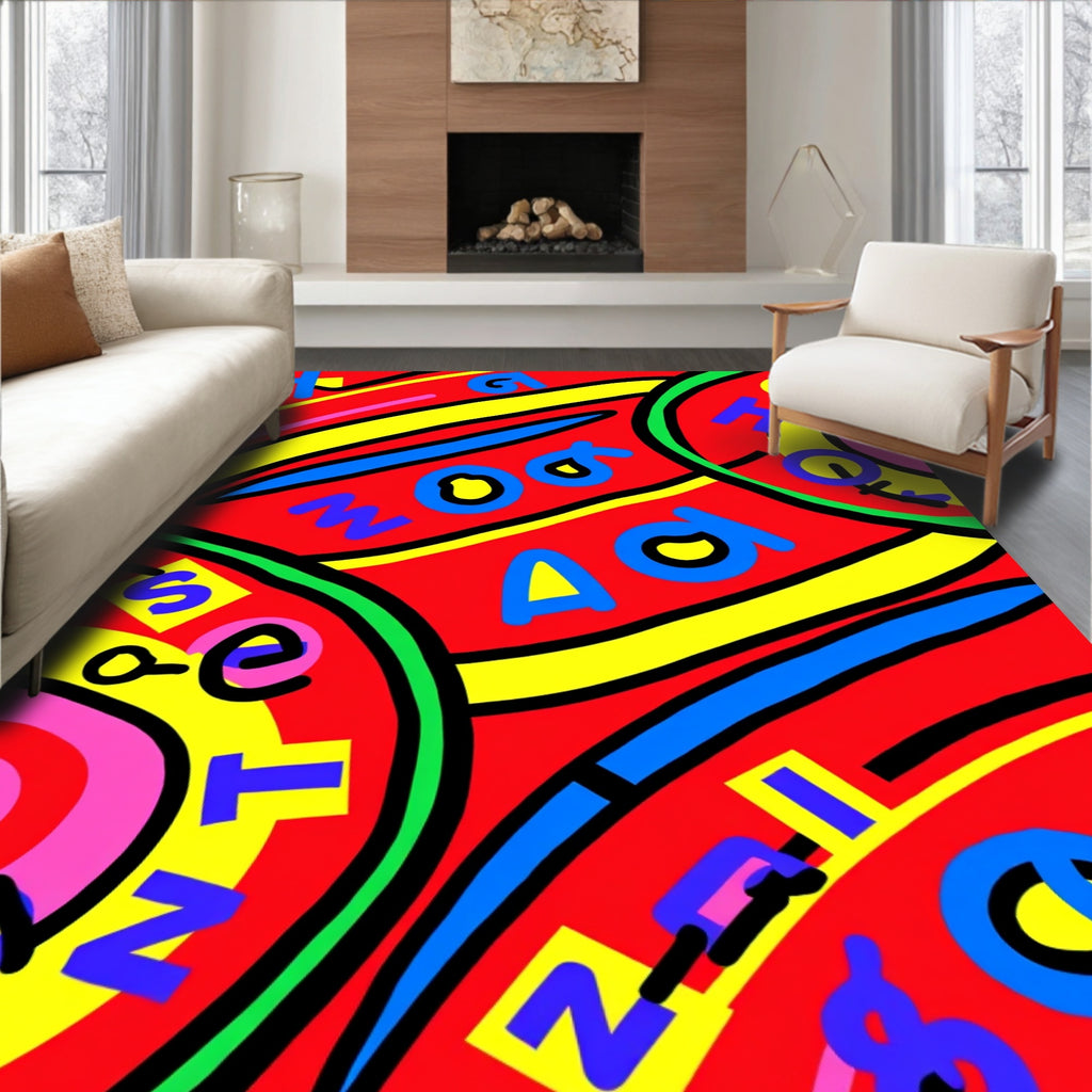 Bold Red Alphabet Swirl Rug