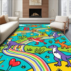 Playful Dinosaur Rainbow Landscape Rug