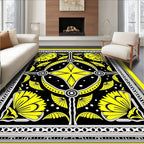 Vibrant Yellow Black Floral Frame Rug