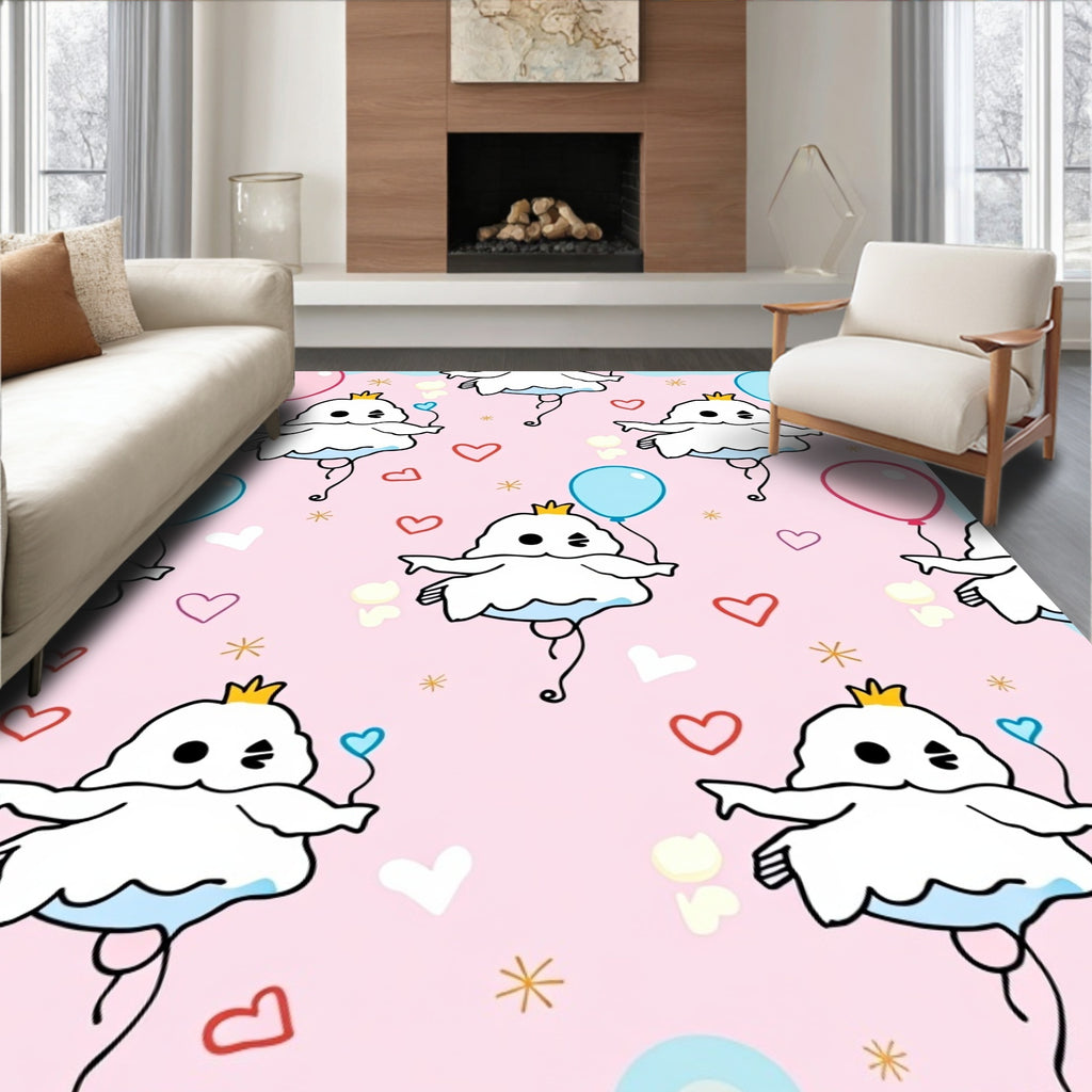 Cute Ghost Balloons Heart Whimsical Rug