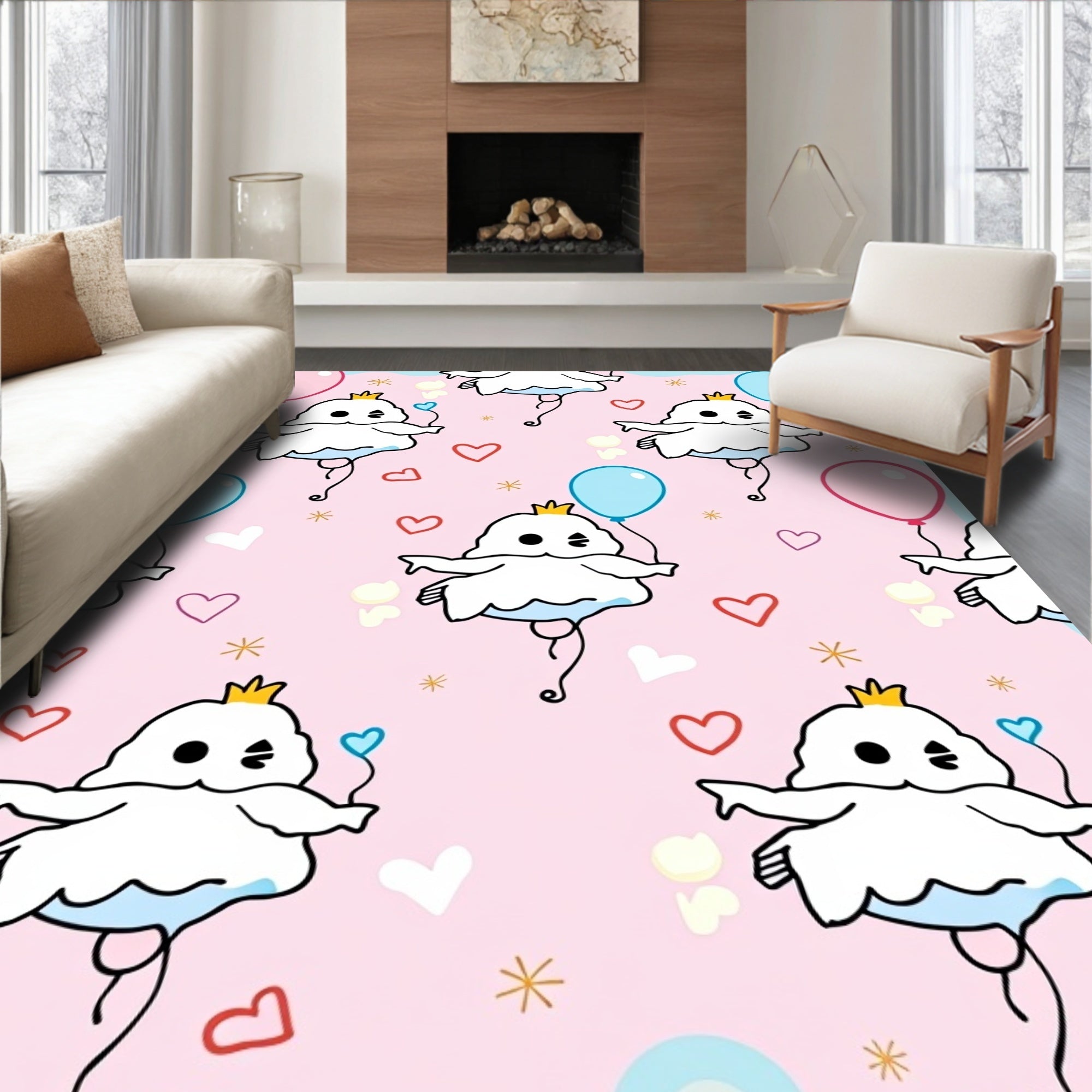 Cute Ghost Balloons Heart Whimsical Rug
