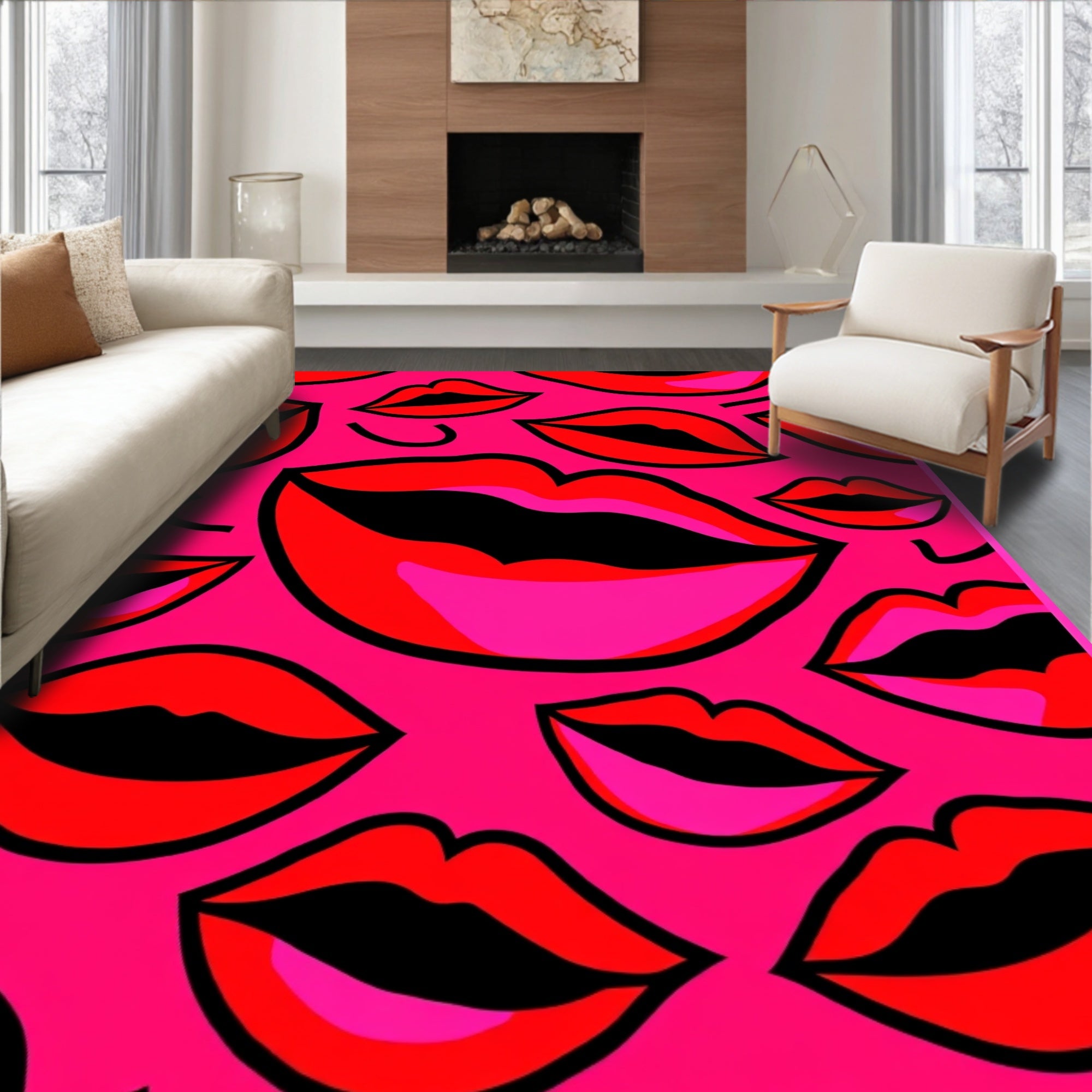 Vibrant Red Pink Bold Lips Rug