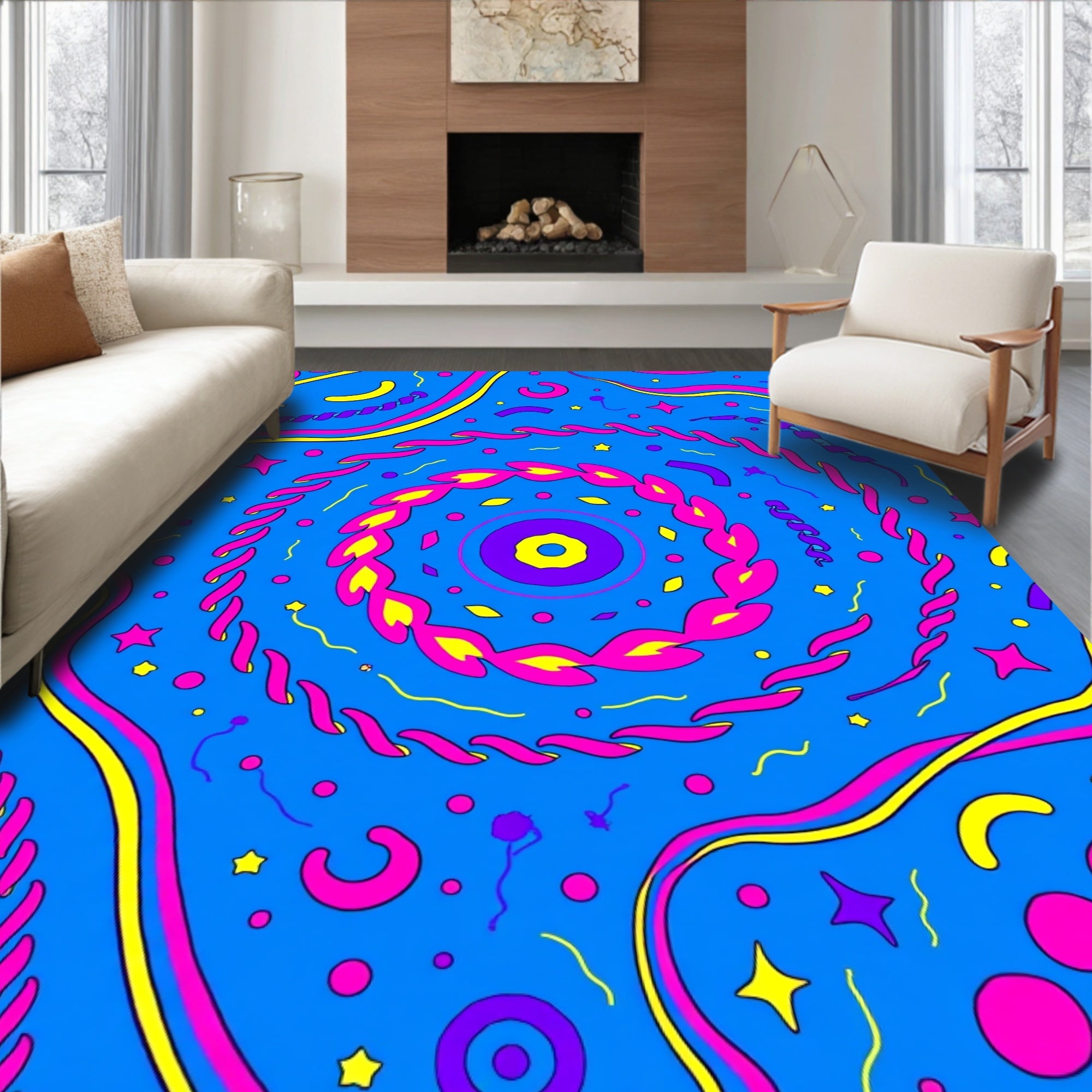 Vibrant Blue Swirl Celebration Rug