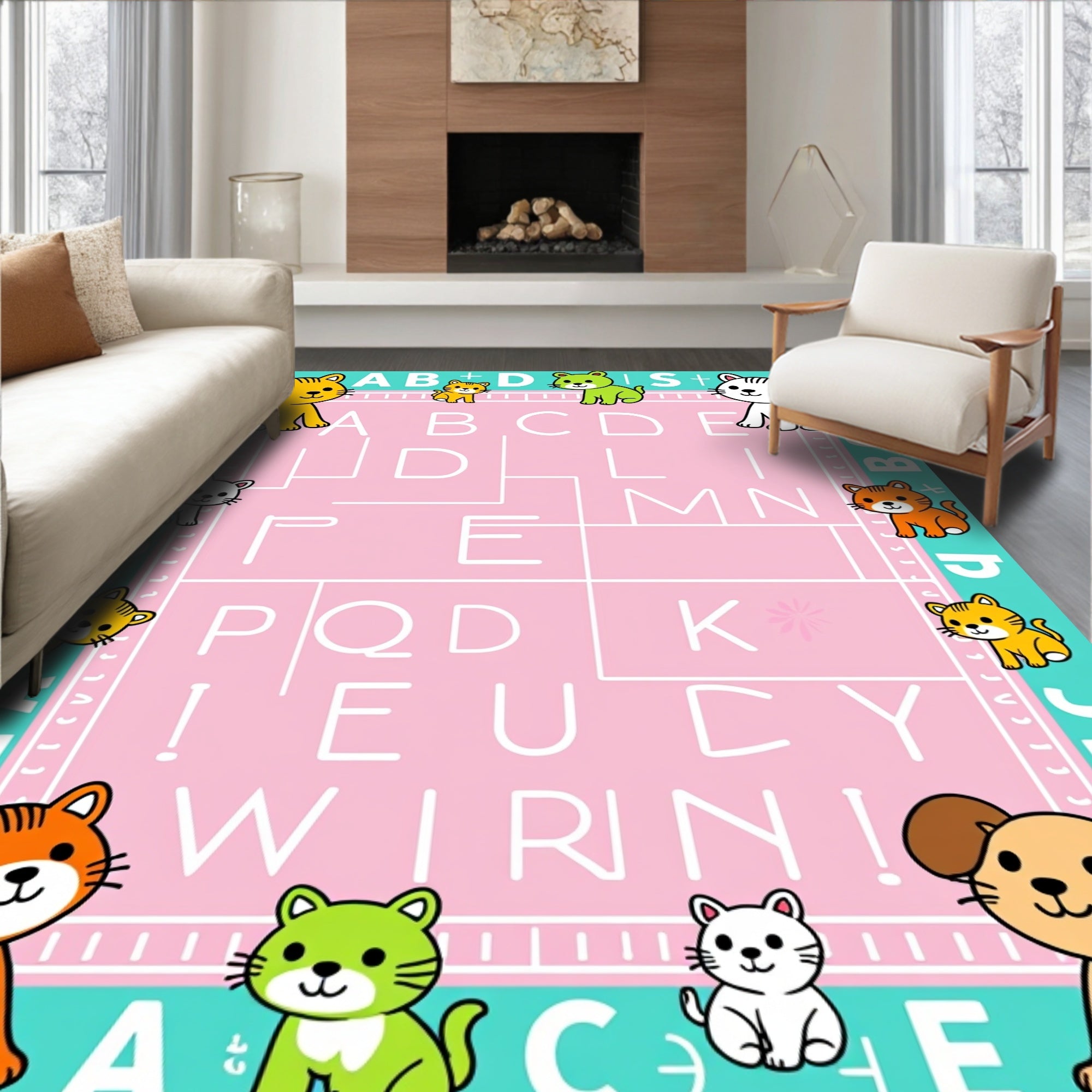 Cute Cat Alphabet Play Mat Rug