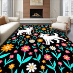 Playful White Dogs Floral Bloom Rug