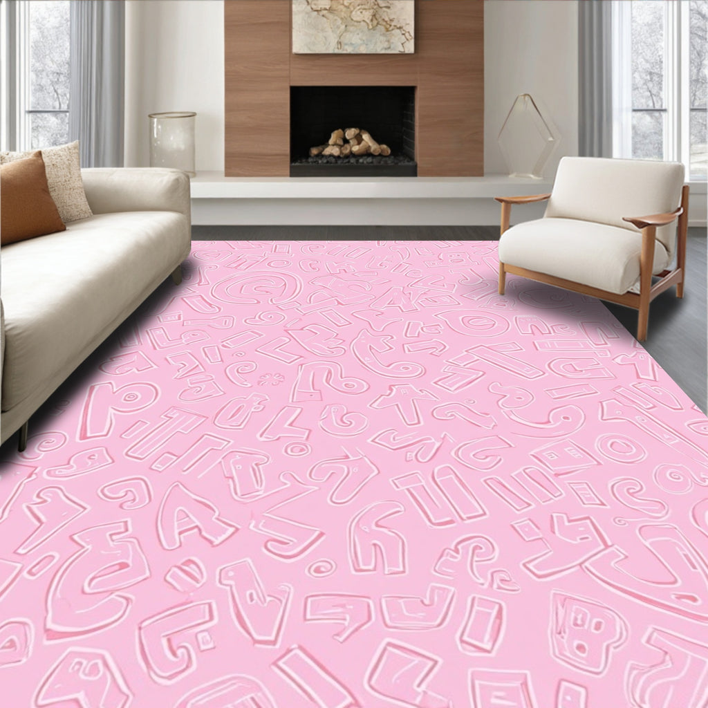 Pink Alphabet Collage Background Rug