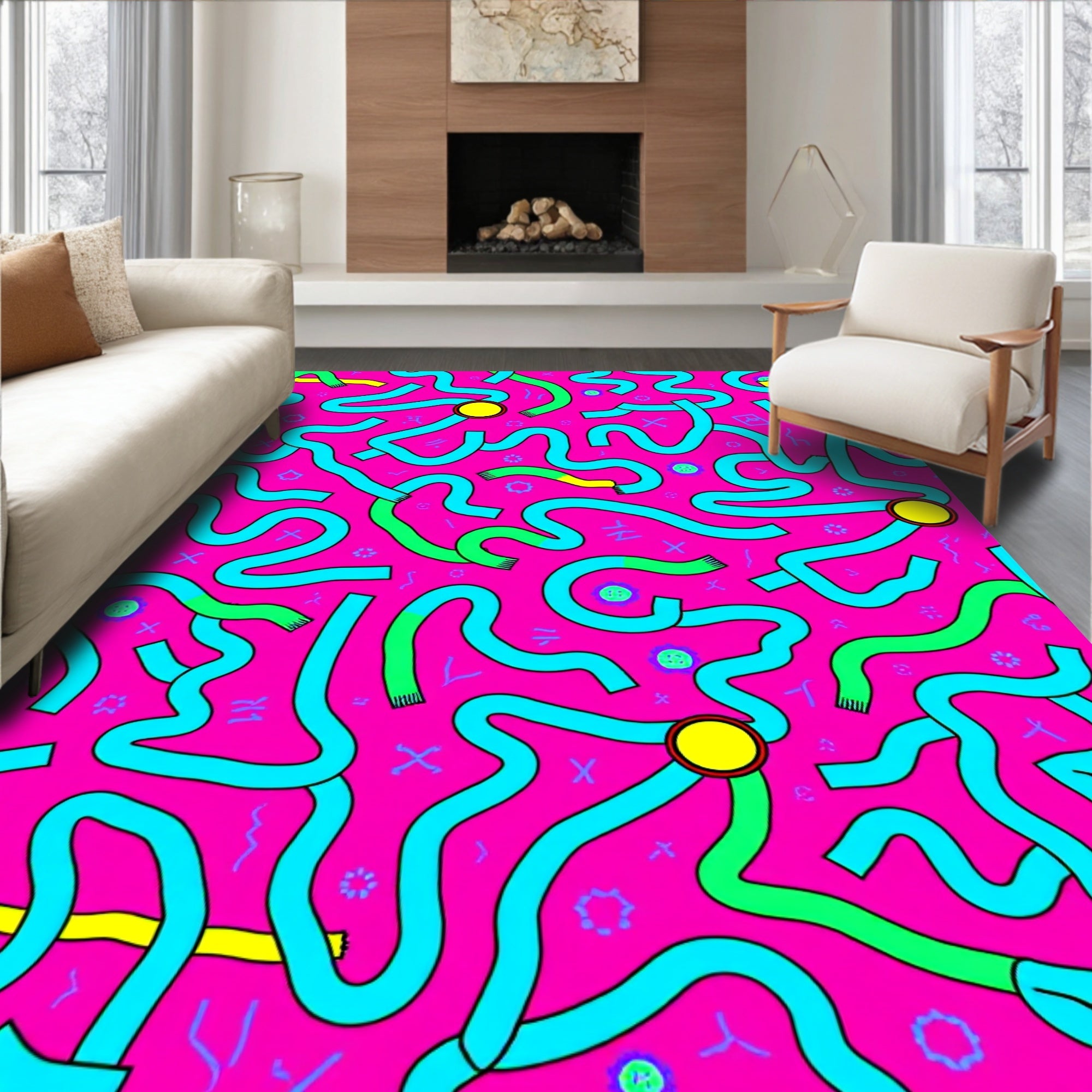 Whimsical Pink Maze Ribbon Rug