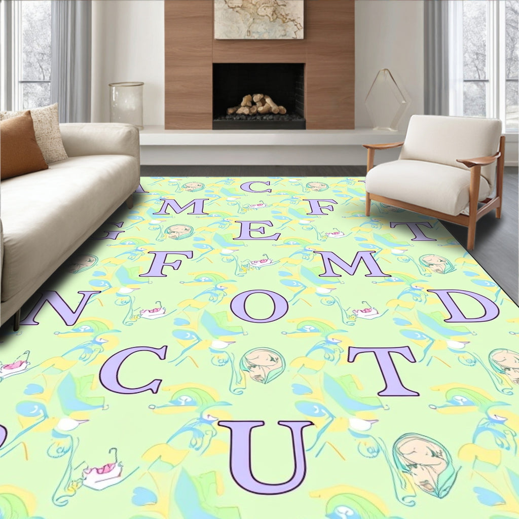 Pastel Alphabet Collage Abstract Rug