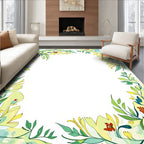 Light Green Floral Vine Border Rug