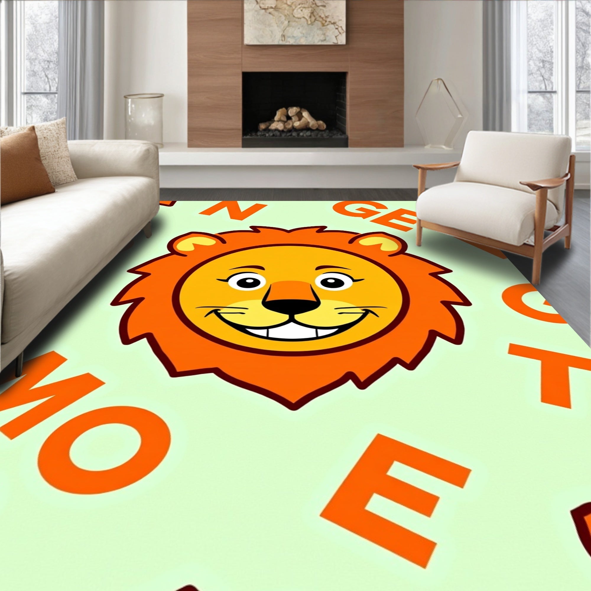 Orange Lion Alphabet Whimsy Rug