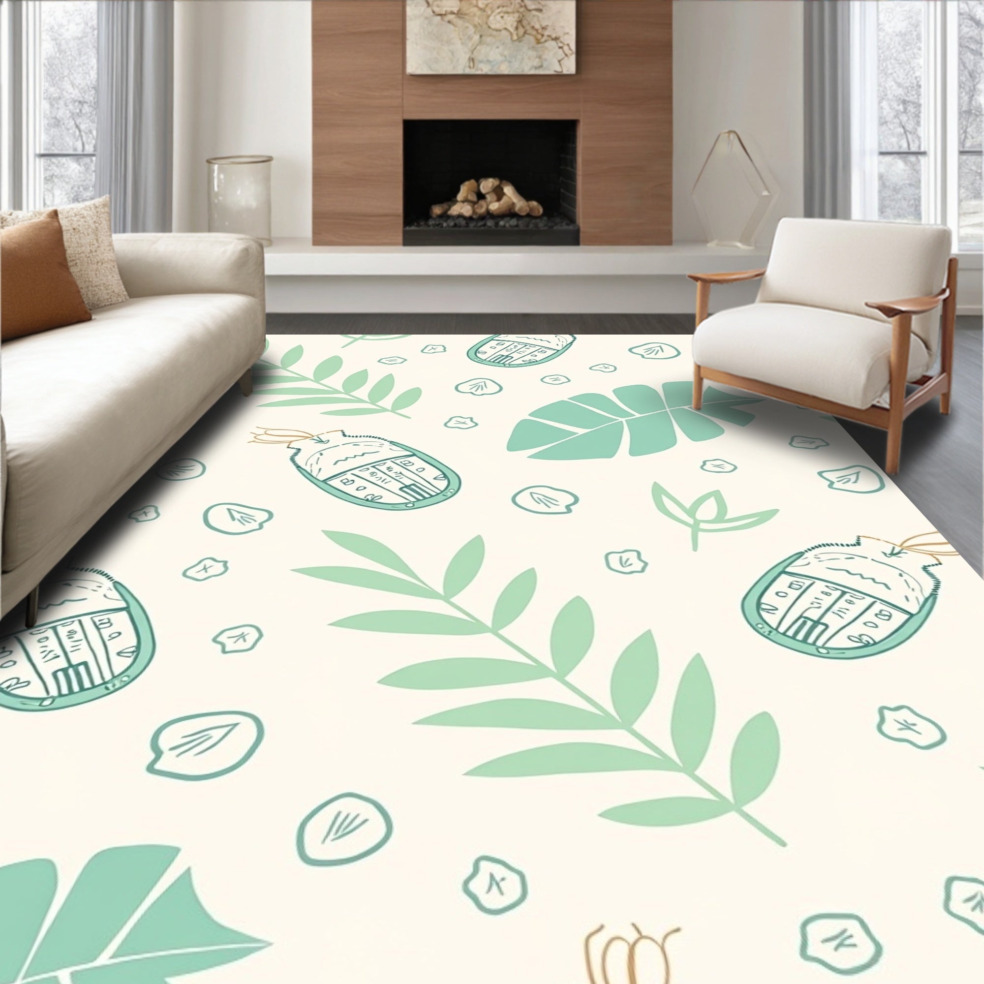 Aqua Leaf Tribal Footwear Rug
