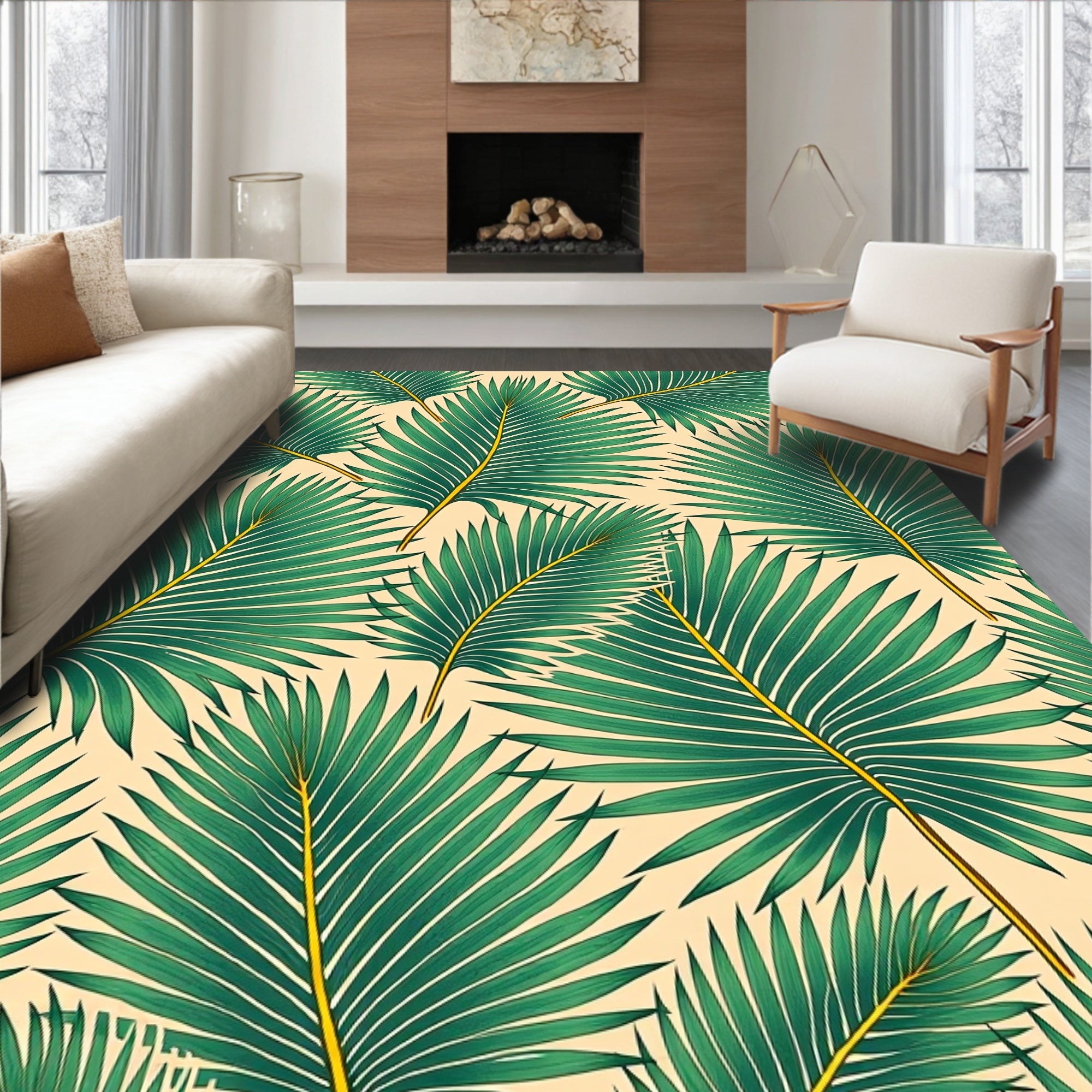 Emerald Palm Fronds Radiant Bloom Rug