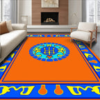 Vibrant Orange Blue Yellow Medallion Border Rug