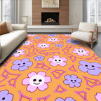 Groovy Pink Purple Smiley Flower Field Rug