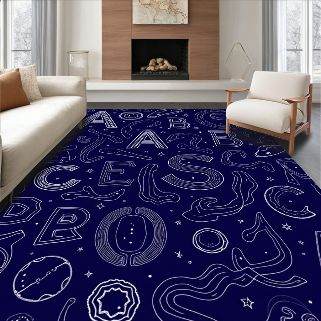 Navy Blue Alphabet Organic Shape Rug