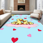 Cute Duck Family Hearts Background Rug