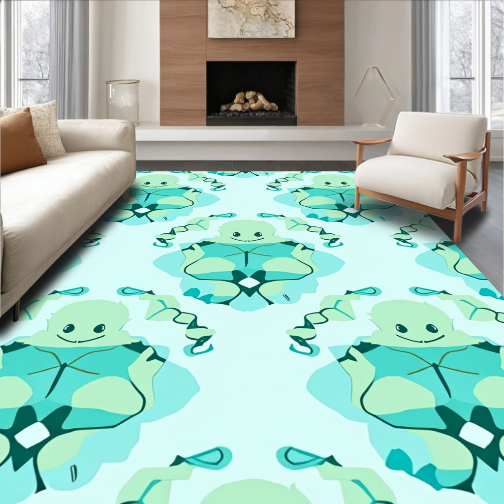 Light Blue Cartoon Figure Symmetry Rug