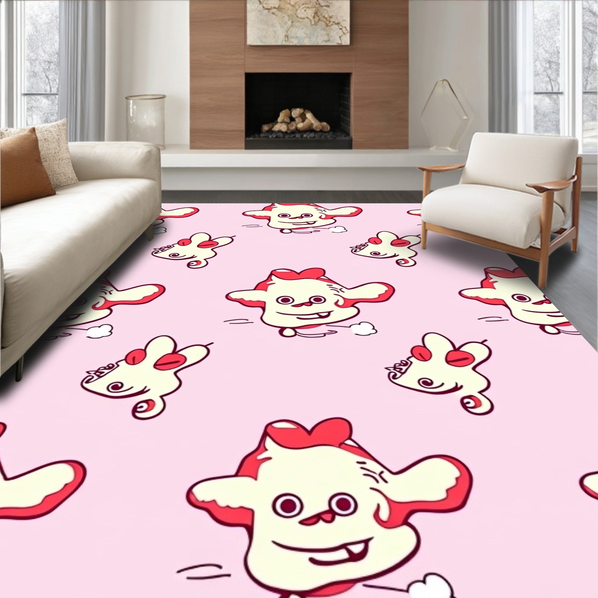 Whimsical Pink Cartoon Monster Repeat Rug