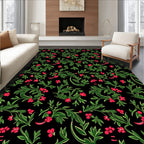 Emerald Green Red Berry Vines Rug