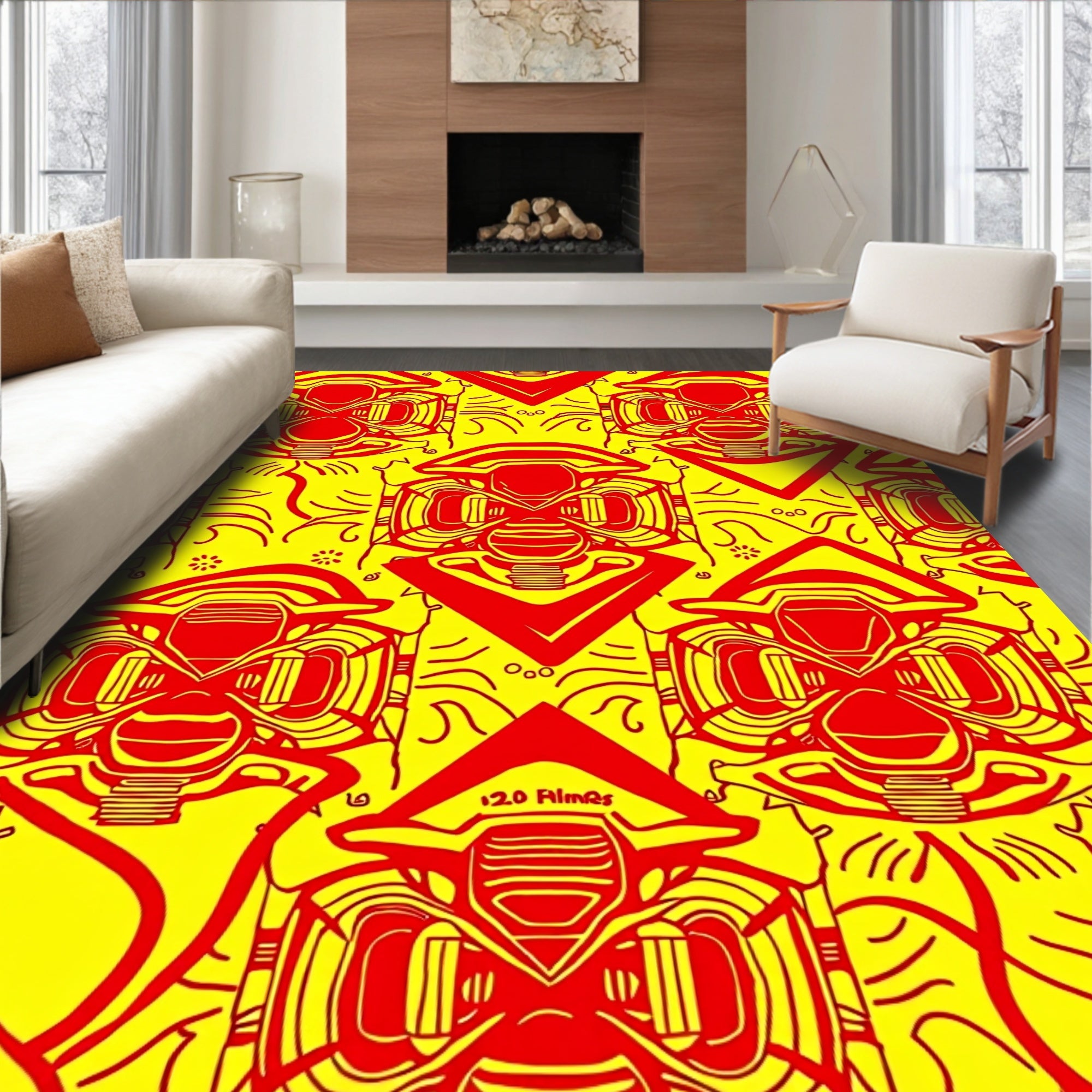 Bold Red Masked Warriors Red Yellow Rug