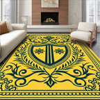 Golden Teal Heraldic Crest Floral Rug