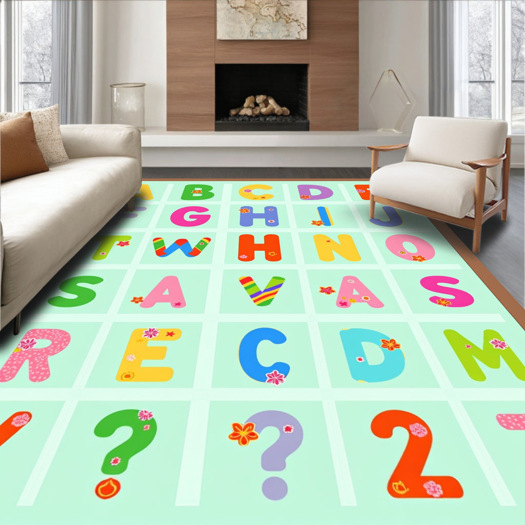Colorful Alphabet Numbers Floral Squares Rug
