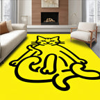 Bold Yellow Line Art Cat Rug