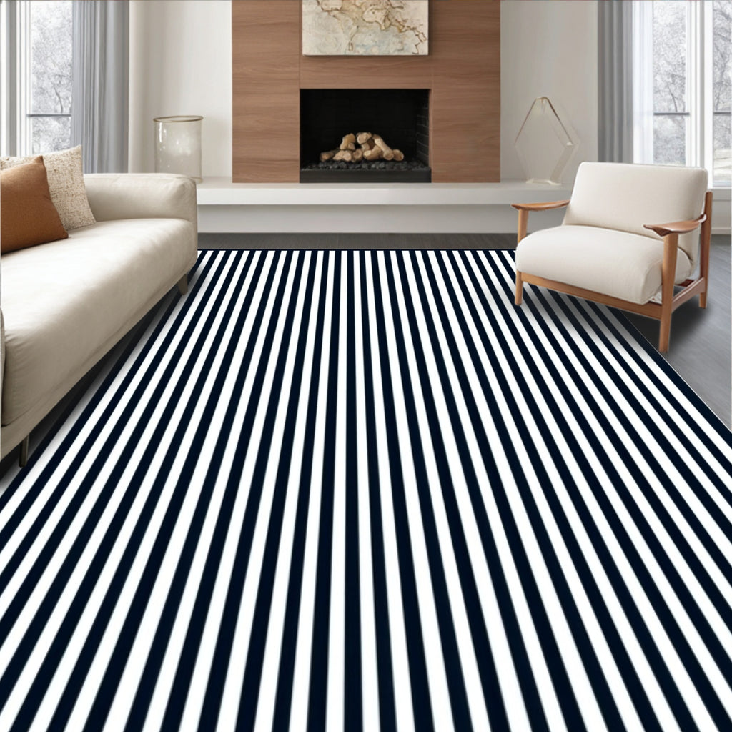 Bold Black White Vertical Stripe Rug