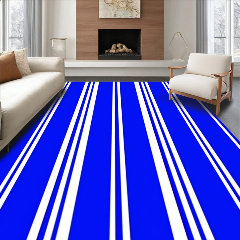 Bold Royal Blue Striped Rectangles Rug