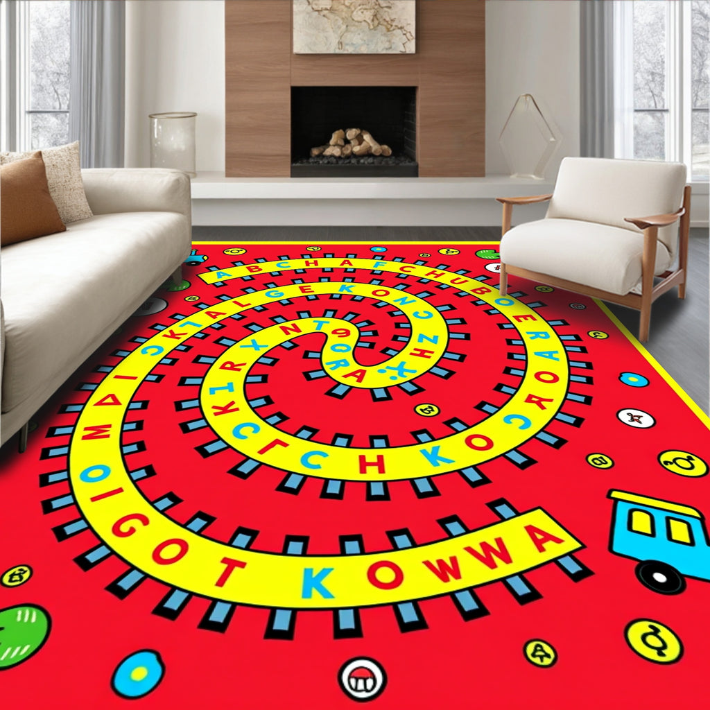 Alphabet Spiral Train Track Rug