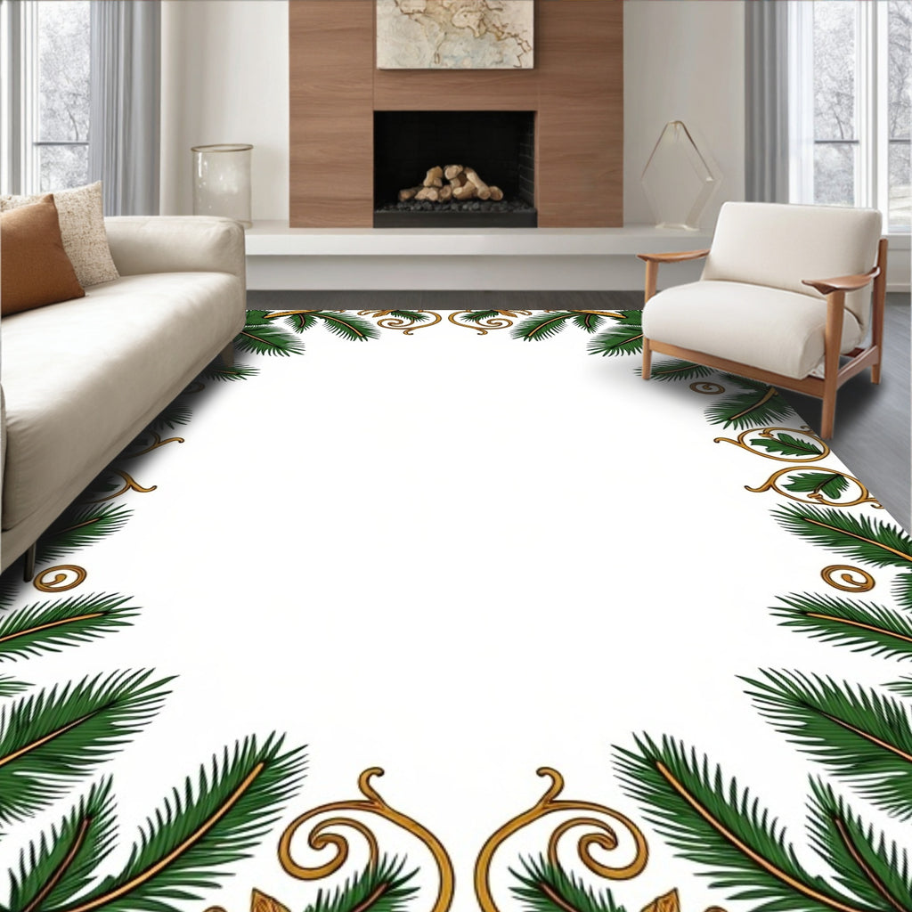 Green Pine Garland Golden Flourish Border Rug