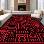 Red Futuristic Circuit Board Graphic Rug