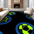 Neon Blue Green Soccer Orb Rug