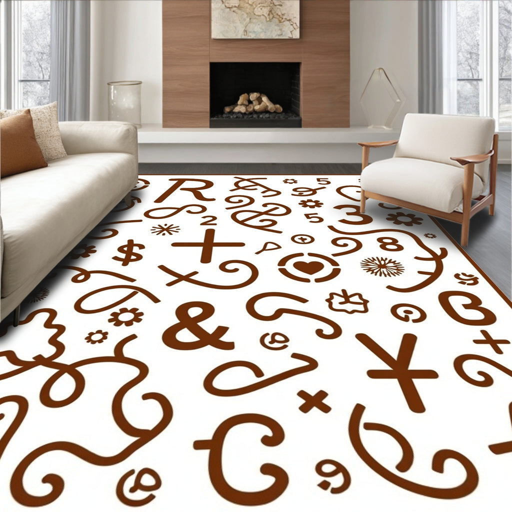 Whimsical Brown Alphabet Symbol Collage Rug