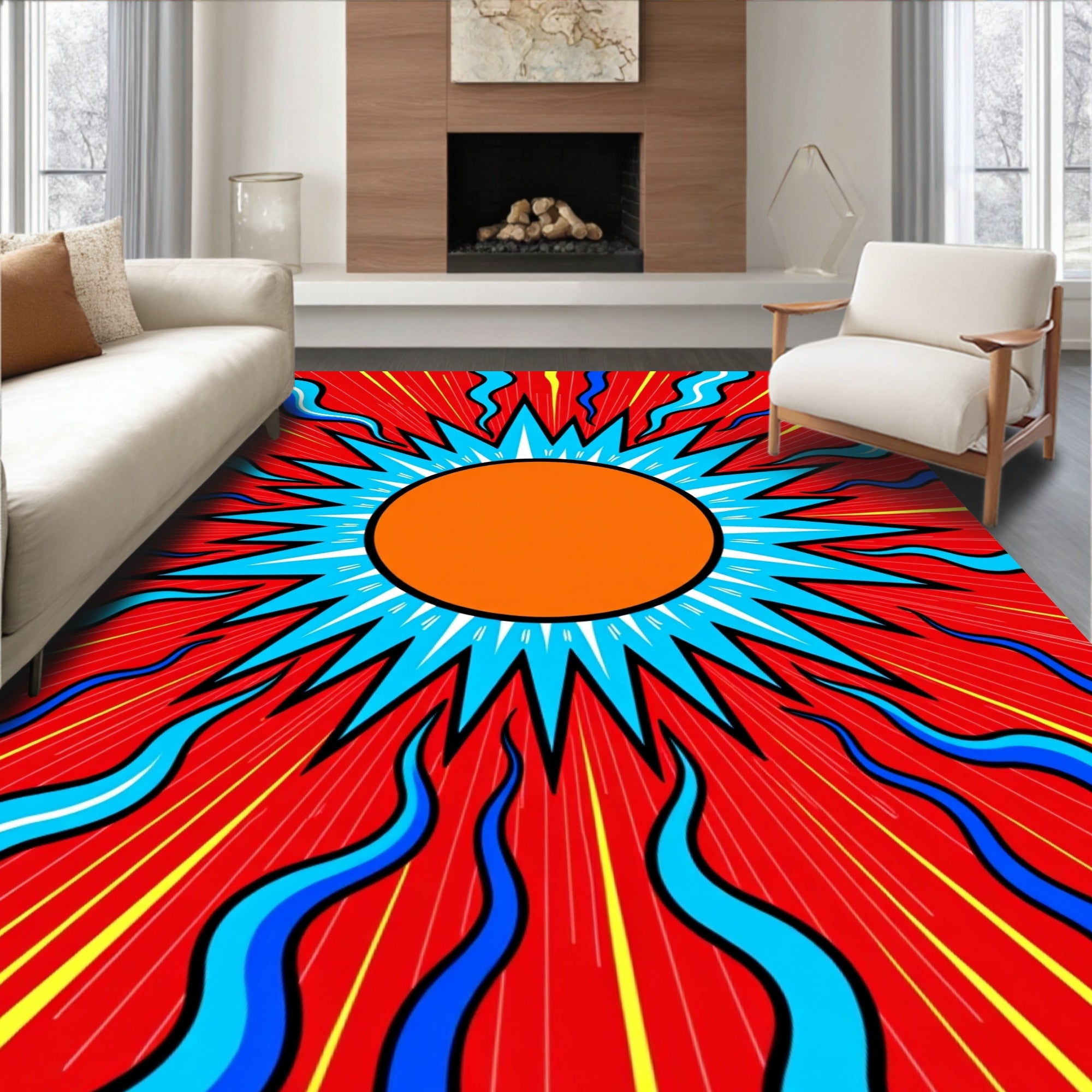 Radiant Orange Starburst Explosion Rug
