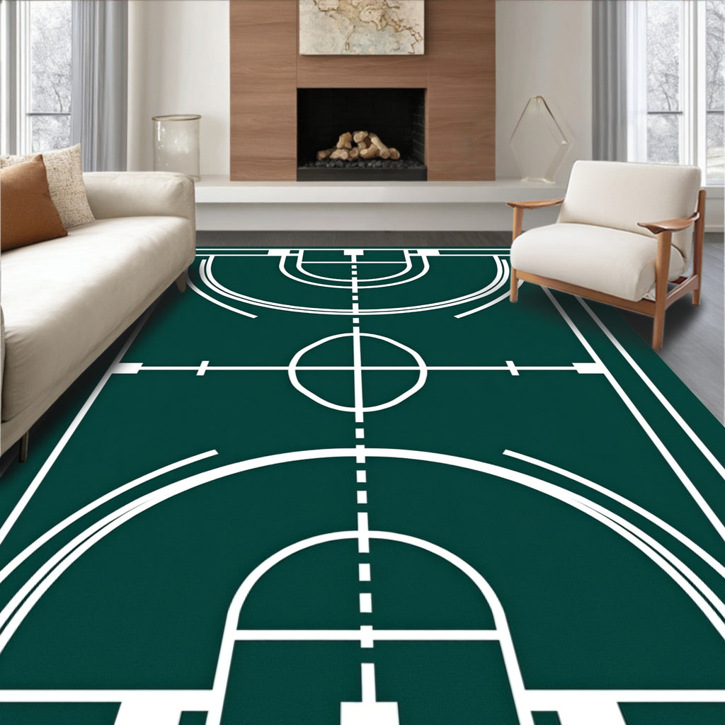 Green Court Lines Geometric Play Rug
