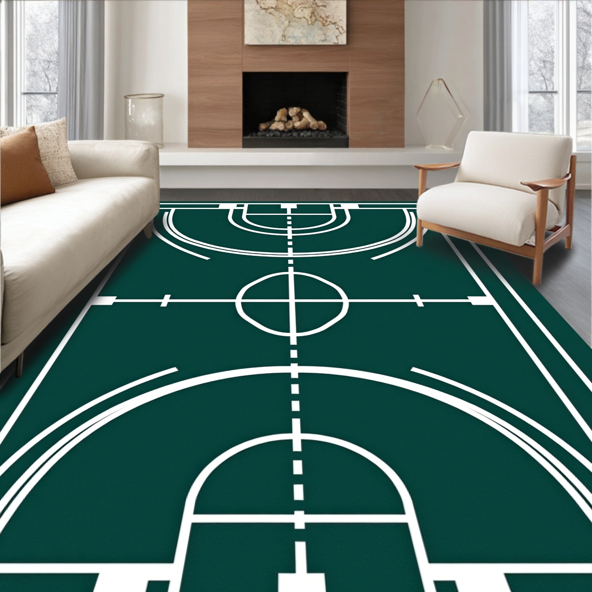 Green Court Lines Geometric Play Rug