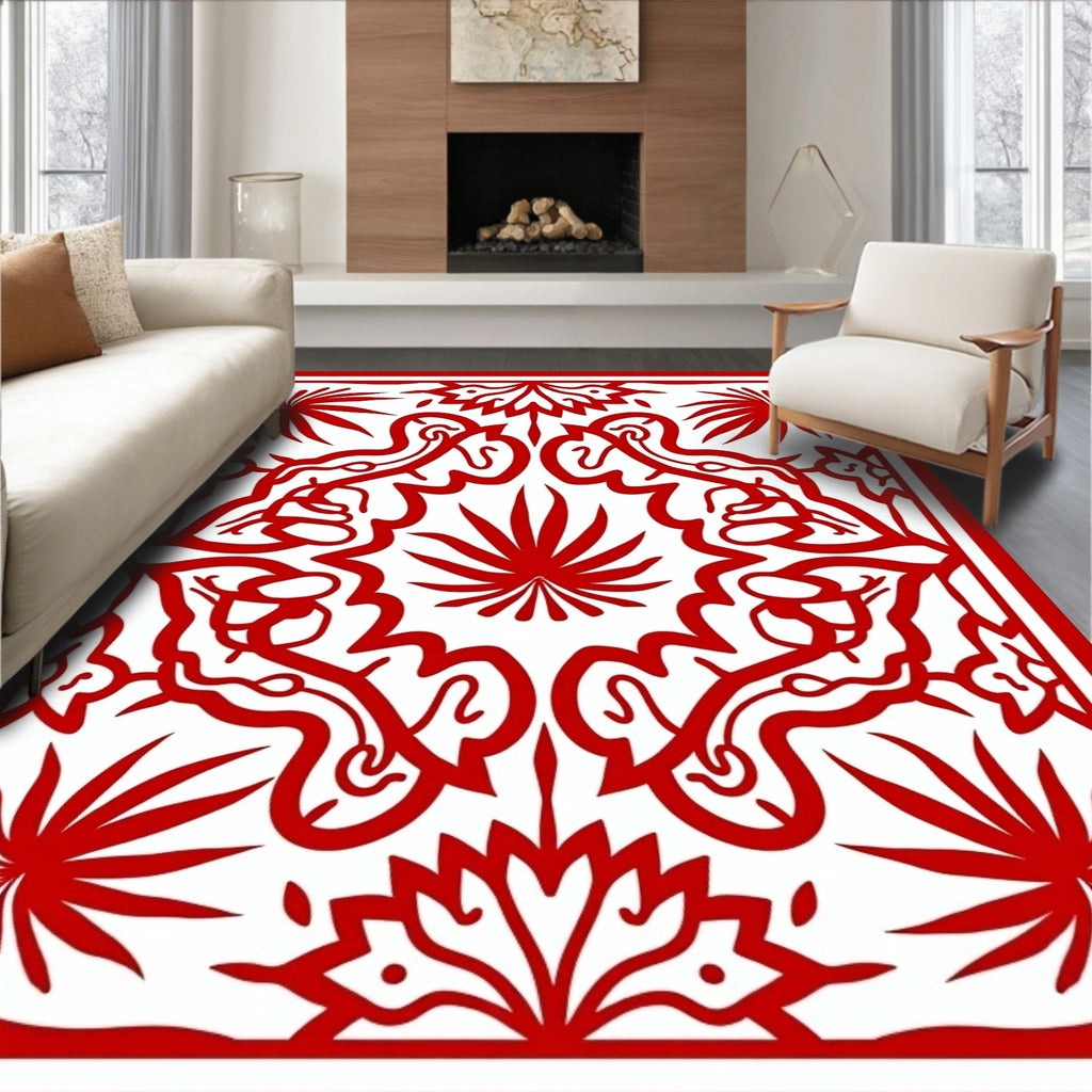 Crimson Floral Medallion Arrangement Rug