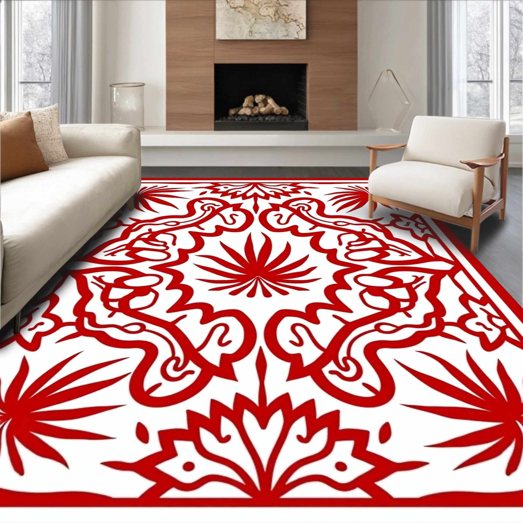 Crimson Floral Medallion Arrangement Rug