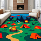 Vibrant Camping Scene Forest Mountains Rug
