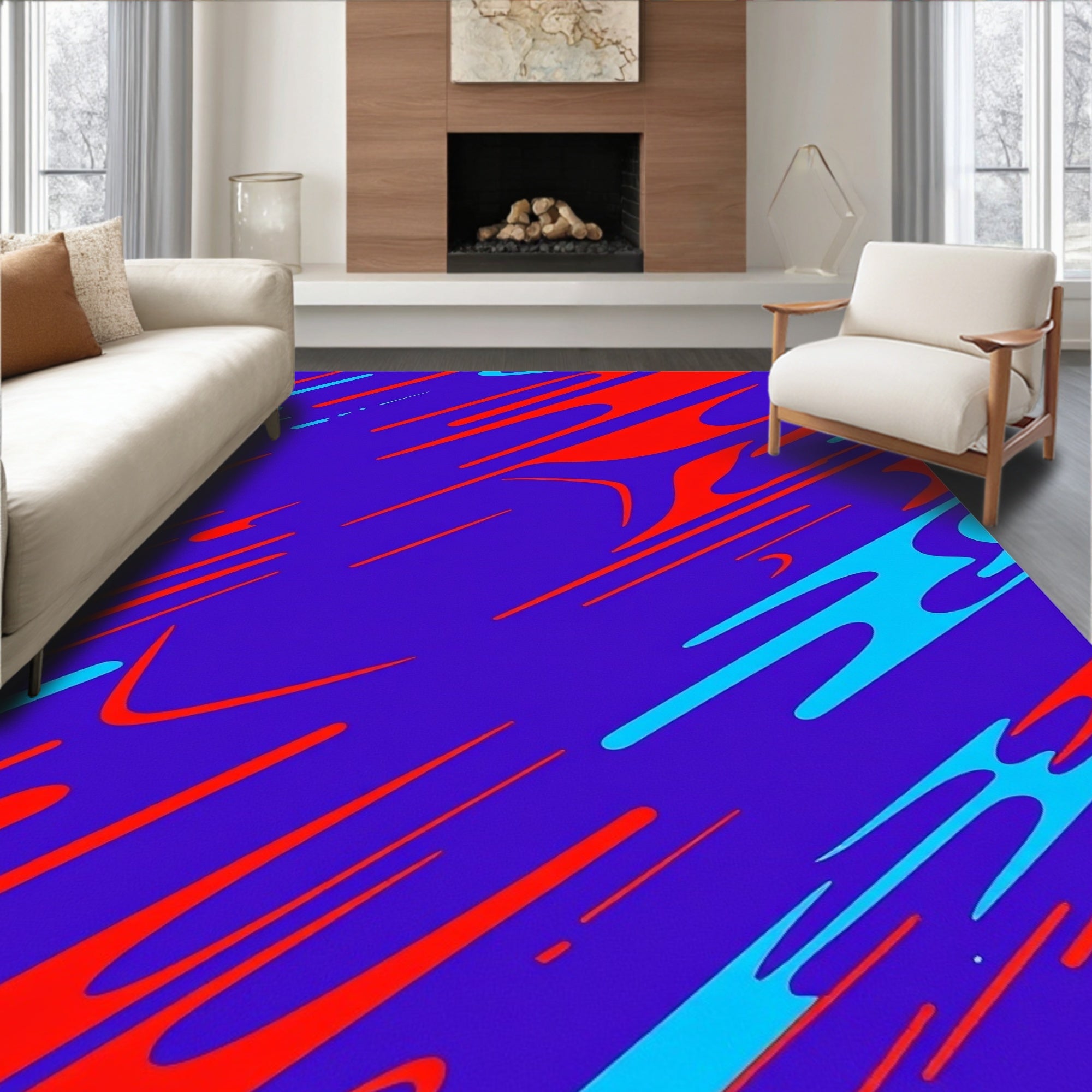 Vibrant Purple Red Blue Streaks Rug
