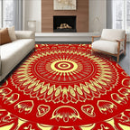 Crimson Yellow Mandala Sunburst Rug