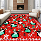 Red Christmas Penguin Snowflakes Rug