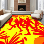 Vibrant Red Figures Sunburst Yellow Rug