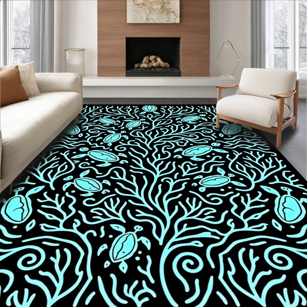 Aquatic Coral Turtle Scene Rug