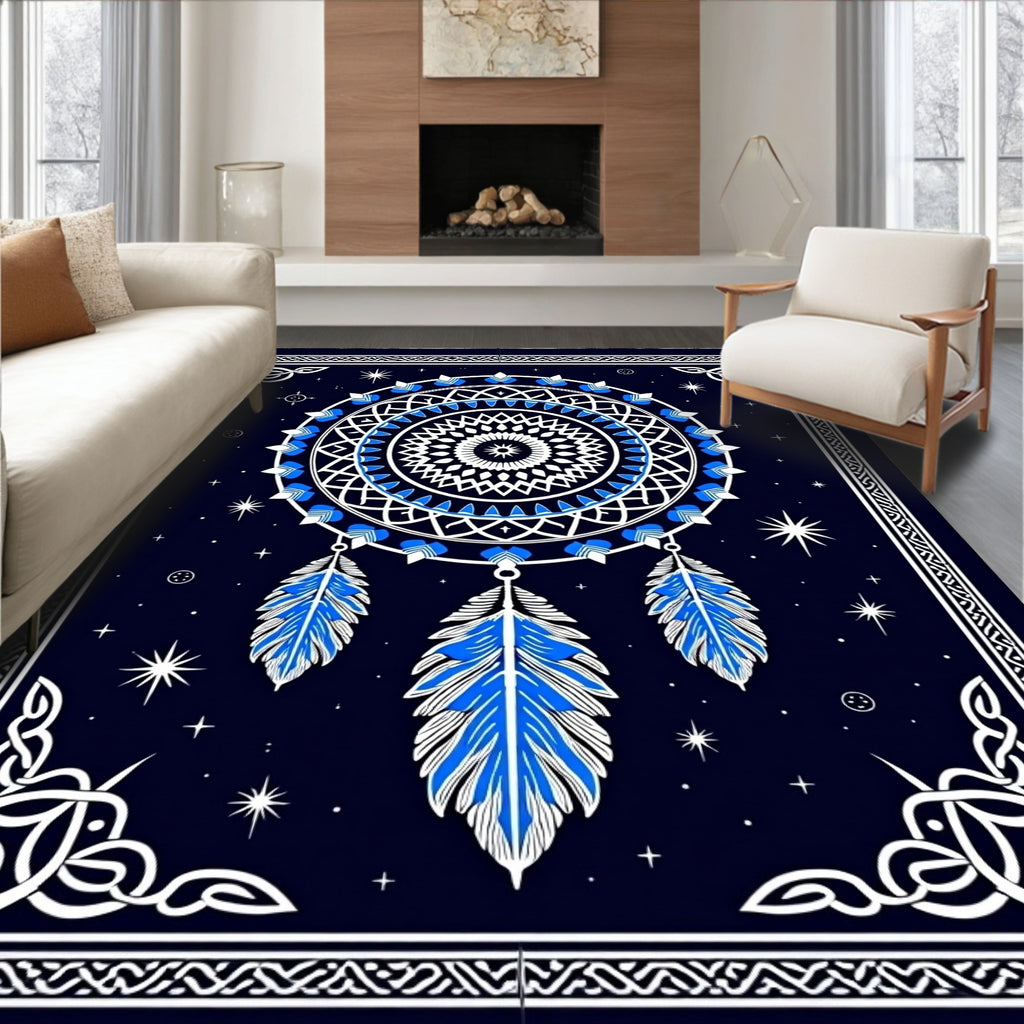 Midnight Blue Dreamcatcher Feather Rug