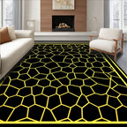 Golden Black Irregular Geometric Border Rug
