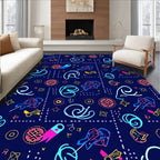 Funky Pink Blue Neon Geometric Collage Rug